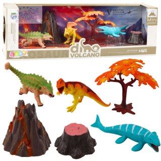 Zestaw Realistycznych Figurek Dinozaury Wulkan Drzewo 6el