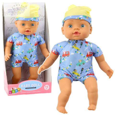 Lalka Bobas Niebieskie Ubranko z Wzorami Czapeczka z Uszami 31cm Lalka Bobas Niebieskie Ubranko z Wzorami Czapeczka z Uszami 31cm