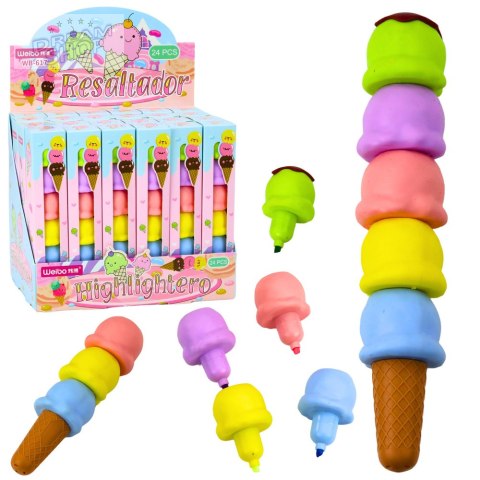 Lody W Rożku Gałki Lodów Zakreślacze 5 Kolorów Pastelowe 18cm Lody W Rożku Gałki Lodów Zakreślacze 5 Kolorów Pastelowe 18cm