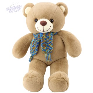 Pluszowa Maskotka Przytulanka Miś Kolorowy Szalik Wełniany Brązowy 55cm
