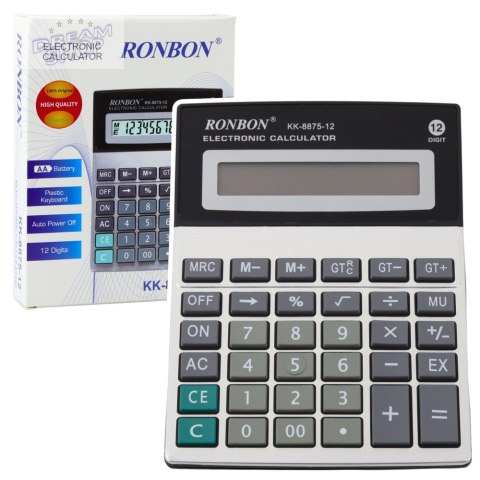 Kalkulator Biurowy Ronbon KK-8875-12 Duży Wyświetlacz 12-Cyfrowy Kalkulator Biurowy Ronbon KK-8875-12 Duży Wyświetlacz 12-Cyfrowy