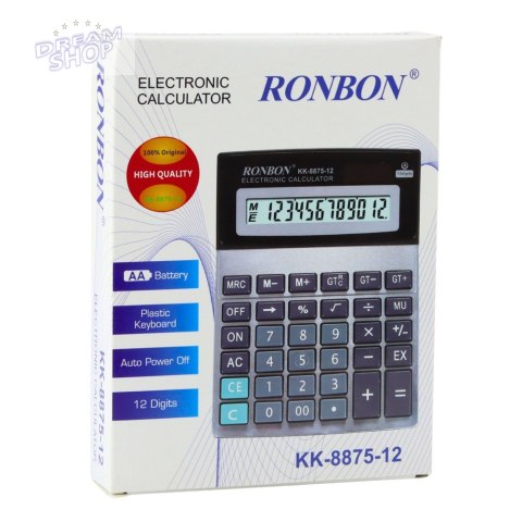 Kalkulator Biurowy Ronbon KK-8875-12 Duży Wyświetlacz 12-Cyfrowy Kalkulator Biurowy Ronbon KK-8875-12 Duży Wyświetlacz 12-Cyfrowy
