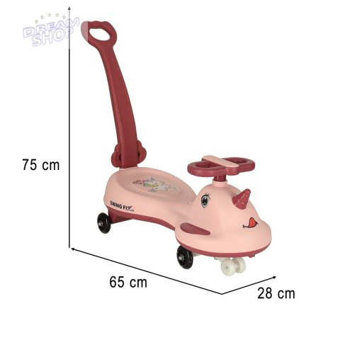Jeździk grawitacyjny LED Swing FIX S1 skuter z rączką różowy max 65kg Jeździk grawitacyjny LED Swing FIX S1 skuter z rączką różowy max 65kg
