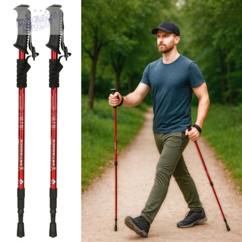 Kijki kije trekkingowe do nordic walking składane 2 sztuki czerwone Kijki kije trekkingowe do nordic walking składane 2 sztuki czerwone