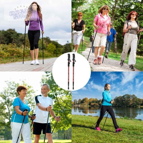 Kijki kije trekkingowe do nordic walking składane 2 sztuki czerwone Kijki kije trekkingowe do nordic walking składane 2 sztuki czerwone