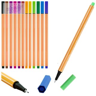Zestaw Cienkopisy Biurowe Szkolne Grubość 0,4mm Kolorowe 12szt