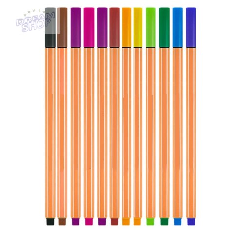 Zestaw Cienkopisy Biurowe Szkolne Grubość 0,4mm Kolorowe 12szt