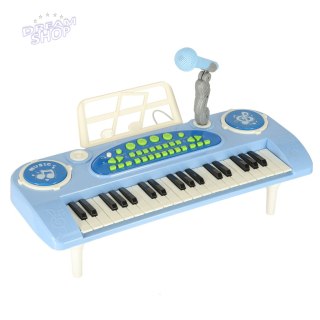 Keyboard dla dzieci pianinko interaktywne organki 37 klawiszy mikrofon statyw niebieskie