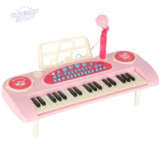 Keyboard dla dzieci pianinko interaktywne organki 37 klawiszy mikrofon statyw różowe