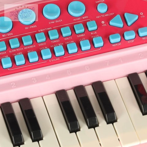 Keyboard dla dzieci pianinko interaktywne organki 37 klawiszy mikrofon statyw różowe Keyboard dla dzieci pianinko interaktywne organki 37 klawiszy mikrofon statyw różowe