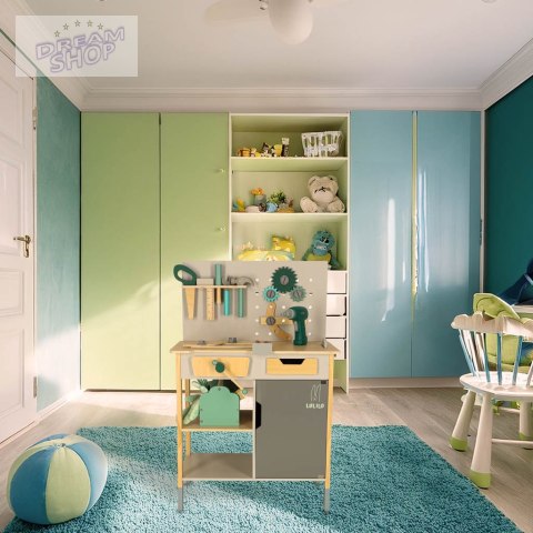 Warsztat drewniany LULILO Fikso zestaw małego majsterkowicza z narzędziami piła wkrętarka dźwięki 86cm Warsztat drewniany LULILO Fikso zestaw małego majsterkowicza z narzędziami piła wkrętarka dźwięki 86cm