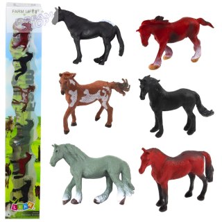 Zestaw Mini Figurki Konie Rasy Brązowy Czarny Szary 5-6cm 6szt