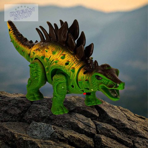 Dinozaur Stegozaur chodzi świeci ryczy