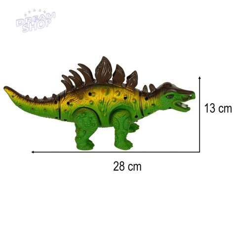 Dinozaur Stegozaur chodzi świeci ryczy