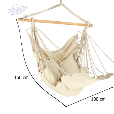 Krzesło brazylijskie z podnóżkiem leżak wiszący huśtawka 130cm beż Krzesło brazylijskie z podnóżkiem leżak wiszący huśtawka 130cm beż