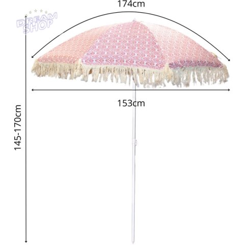 PARASOL PLAŻOWO OGRODOWY Z FRĘDZLAMI 174CM CZERWONY