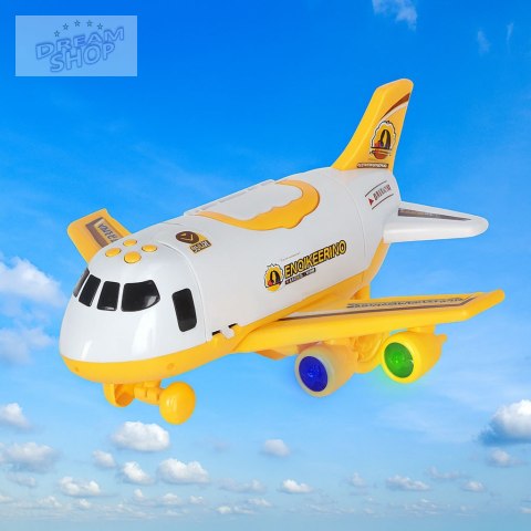 Samolot transporter z autami maszyny budowlane bok