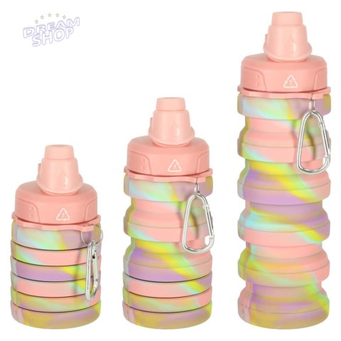 Butelka na wodę bidon silikonowy składany z uchwytem BPA FREE 500ml tęczowy