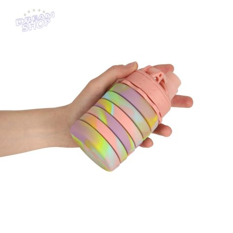 Butelka na wodę bidon silikonowy składany z uchwytem BPA FREE 500ml tęczowy