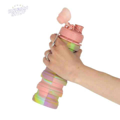 Butelka na wodę bidon silikonowy składany z uchwytem BPA FREE 500ml tęczowy