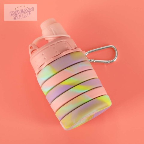 Butelka na wodę bidon silikonowy składany z uchwytem BPA FREE 500ml tęczowy