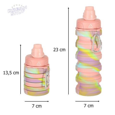 Butelka na wodę bidon silikonowy składany z uchwytem BPA FREE 500ml tęczowy