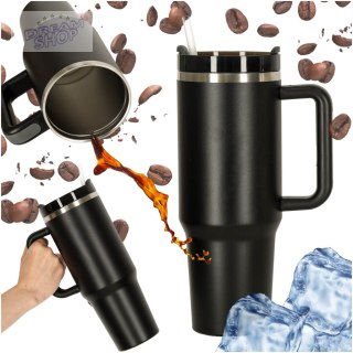 Kubek termiczny ze słomką i uchwytem termos 1200ml czarny