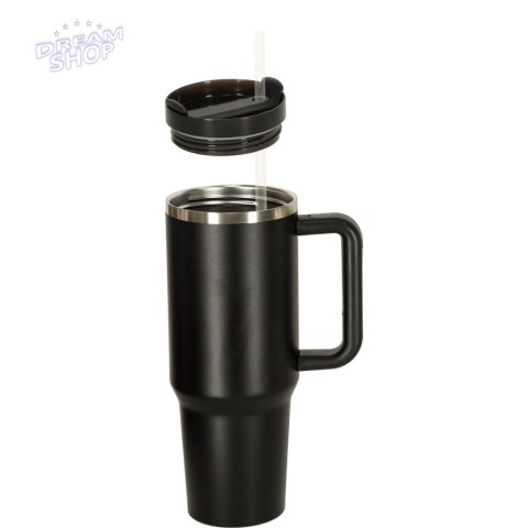 Kubek termiczny ze słomką i uchwytem termos 1200ml czarny