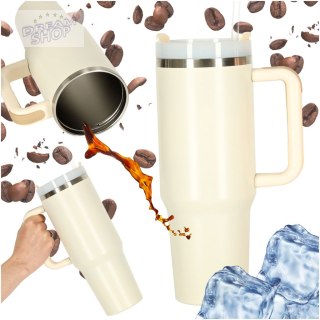 Kubek termiczny ze słomką i uchwytem termos 1200ml kremowy