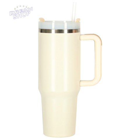 Kubek termiczny ze słomką i uchwytem termos 1200ml kremowy