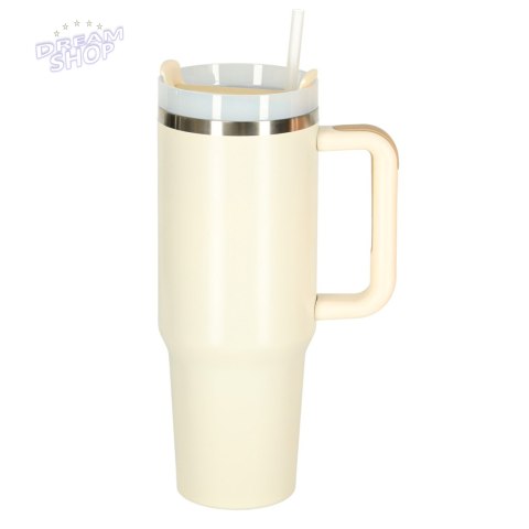 Kubek termiczny ze słomką i uchwytem termos 1200ml kremowy