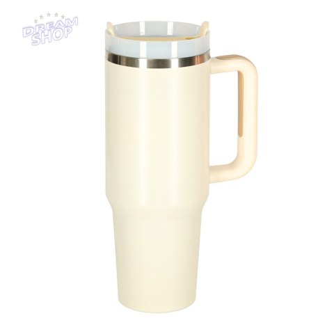 Kubek termiczny ze słomką i uchwytem termos 1200ml kremowy