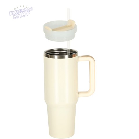Kubek termiczny ze słomką i uchwytem termos 1200ml kremowy