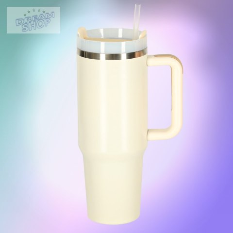 Kubek termiczny ze słomką i uchwytem termos 1200ml kremowy