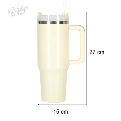 Kubek termiczny ze słomką i uchwytem termos 1200ml kremowy