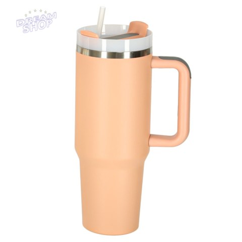Kubek termiczny ze słomką i uchwytem termos 1200ml róż pudrowy