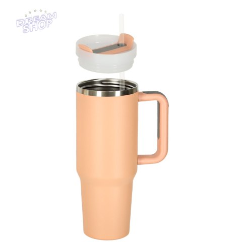 Kubek termiczny ze słomką i uchwytem termos 1200ml róż pudrowy