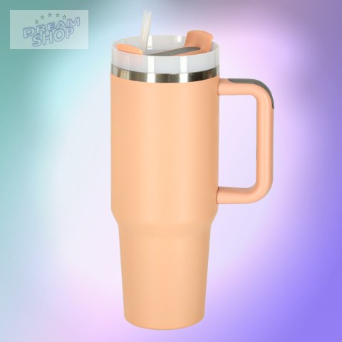 Kubek termiczny ze słomką i uchwytem termos 1200ml róż pudrowy