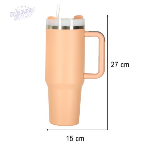 Kubek termiczny ze słomką i uchwytem termos 1200ml róż pudrowy