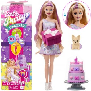 Mattel Barbie Party Unboxed lalka z serii: Urodziny + pies chihuahua ZA6065