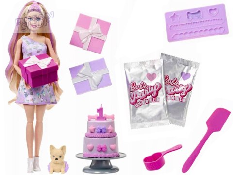 Mattel Barbie Party Unboxed lalka z serii: Urodziny + pies chihuahua ZA6065