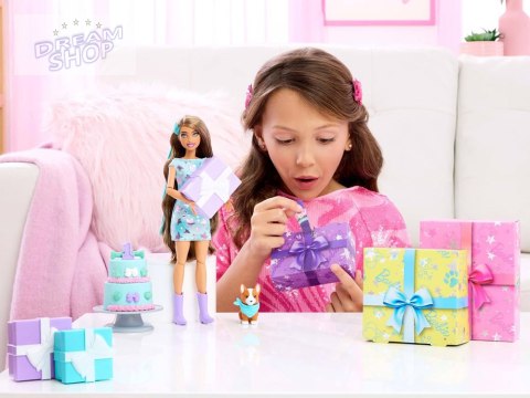 Mattel Barbie Party Unboxed lalka z serii: Urodziny + pies corgi ZA6066