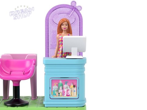 Mattel Mini Barbie Land Lalka fryzjerka + ruchomy salon fryzjerski ZA6041 D
