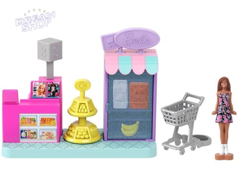 Mattel Mini Barbie Land Lalka kasjerka + supermarket i akcesoria ZA6041 B