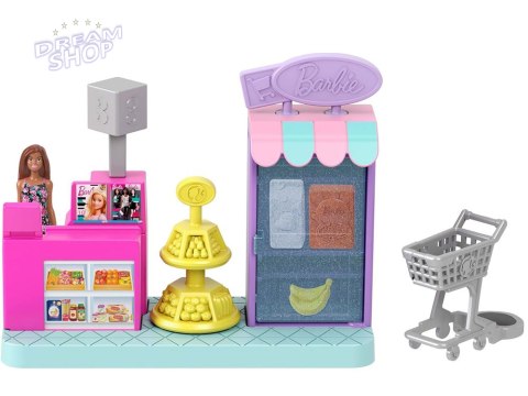 Mattel Mini Barbie Land Lalka kasjerka + supermarket i akcesoria ZA6041 B