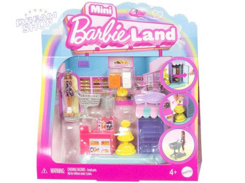 Mattel Mini Barbie Land Lalka kasjerka + supermarket i akcesoria ZA6041 B