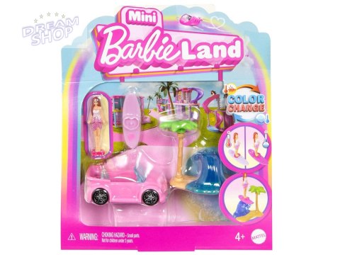 Mattel Mini Barbie Land Lalka surferka z deską + autko kabriolet ZA6038 E