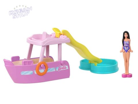 Mattel Mini Barbie Land Lalka wakacyjna + jacht ze zjeżdżalnią ZA6038 B