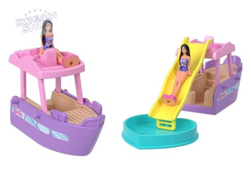Mattel Mini Barbie Land Lalka wakacyjna + jacht ze zjeżdżalnią ZA6038 B