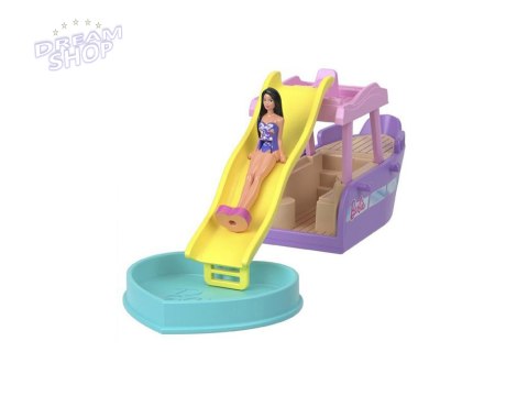 Mattel Mini Barbie Land Lalka wakacyjna + jacht ze zjeżdżalnią ZA6038 B
